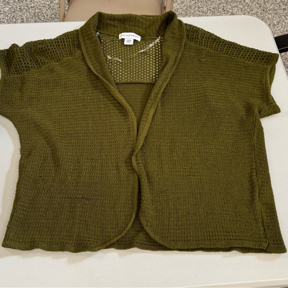 Sag Harbor Olive Open-Front Shrug Layering Sweater size Large